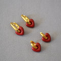 French Elegant Brass Gold Plated Red Enamel Heart Charm Huggie Hoop Earrings for Women
