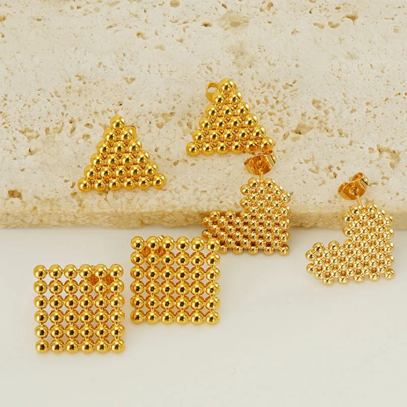 Titanium Steel Round Beads Earrings Gold Plated Stainless Steel Square Love Triangle Earrings for Women