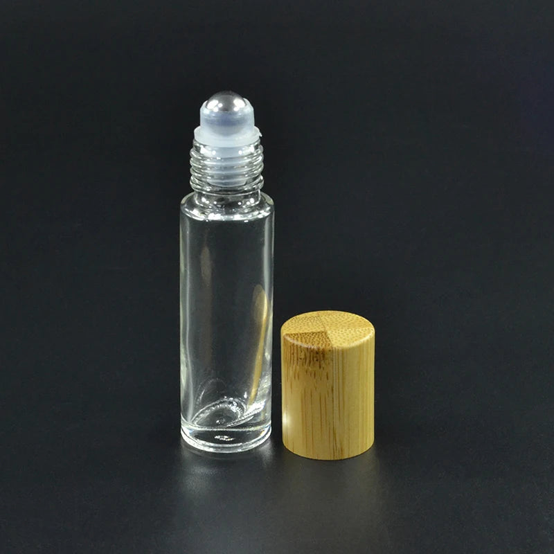 High-grade 10ml Bamboo Roll on Bottle Ball Perfume Bottle Essential Oil Bottle with Bamboo Cap
