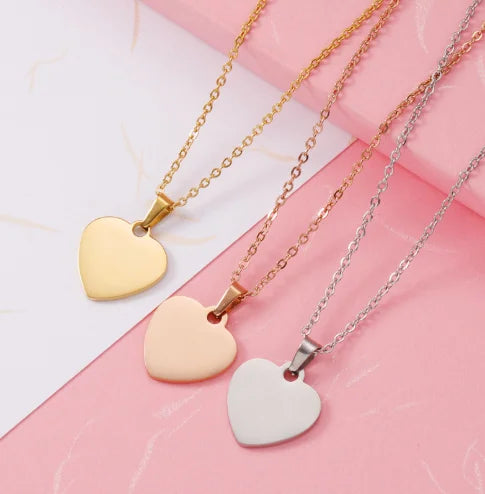 Hot Selling Couple Girlfriends Personality Fashion Necklace love Mirror Stainless Steel Peach Heart Laser Pendant Necklace
