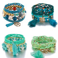New Style Mom Tree Charms Tassel Stack Stretch Bracelet Set Bulk Clover Pendant Beads Bracelet Jewelry