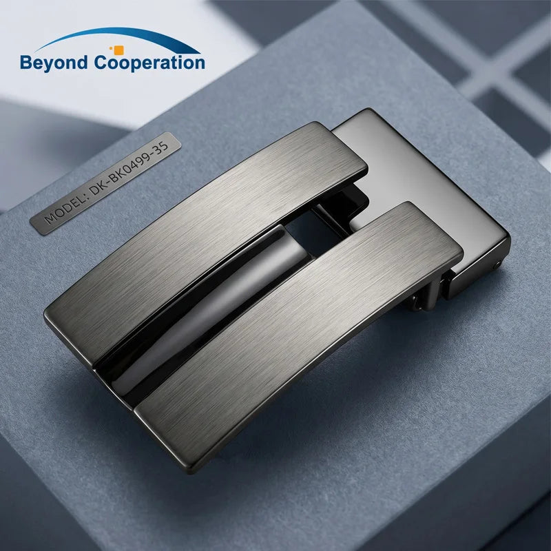Brushed Nickel Black Inlay Plate Belt Buckle 35mm Two-Tone Rectangle Fixed Bar Mens Belt Leather Strap OEM