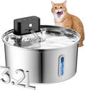 Wireless Stainless Steel Cat Water Fountain Portable 3.2L Automatic Water Dispenser with 4000mAh Battery and Sensor