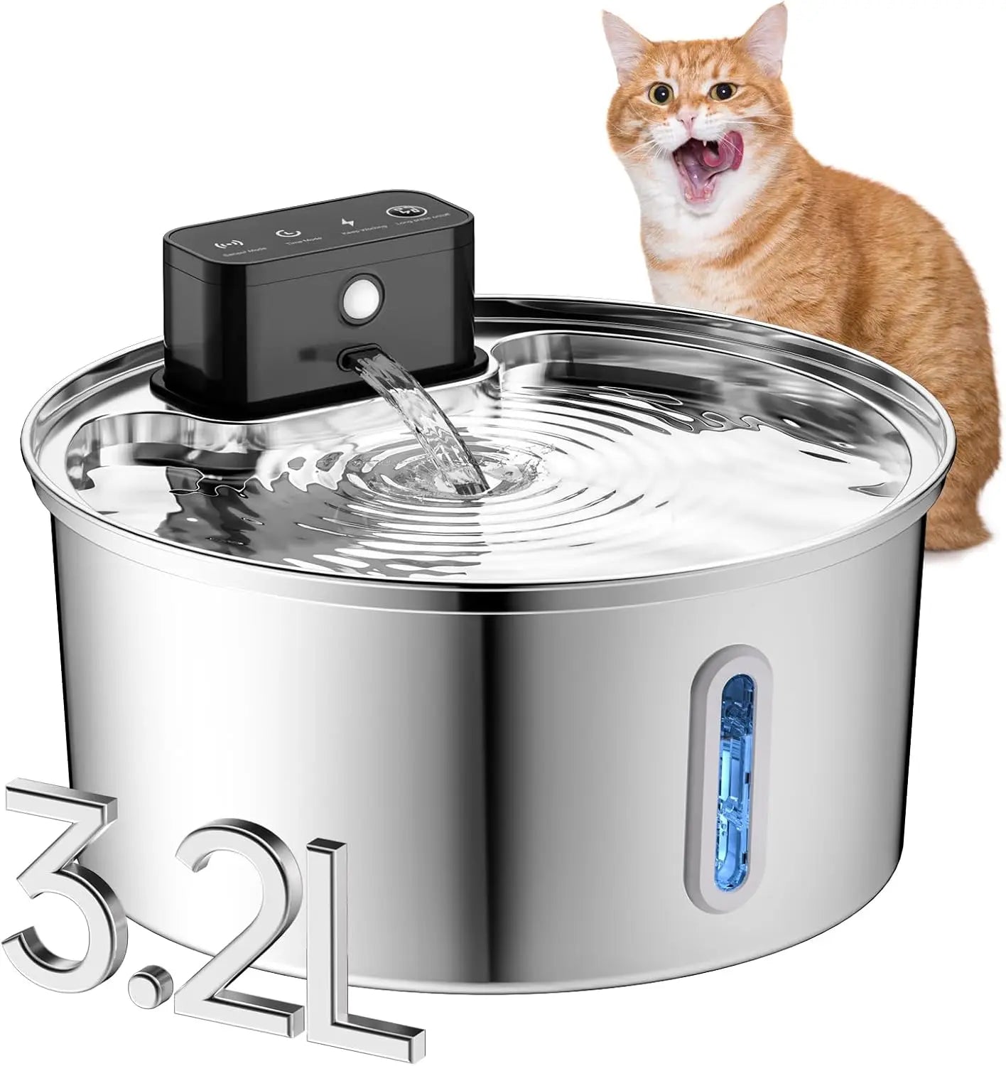 Wireless Stainless Steel Cat Water Fountain Portable 3.2L Automatic Water Dispenser with 4000mAh Battery and Sensor