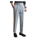 High Quality Slim Fit Business Formal Office Suit Pants Men Casual Stretch Straight Mid Waist Black Trend