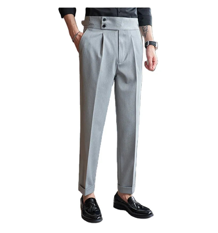 High Quality Slim Fit Business Formal Office Suit Pants Men Casual Stretch Straight Mid Waist Black Trend
