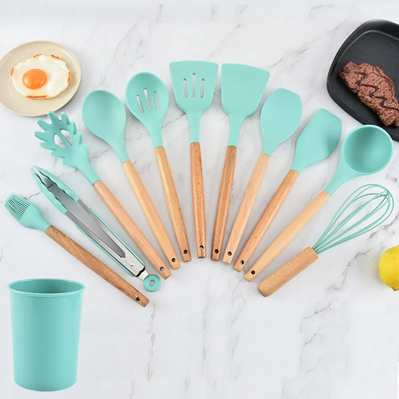 Non-Stick Silicone Kitchenware Cooking Utensils Set Heat Resistant Kitchen Cooking Spatula Spoon