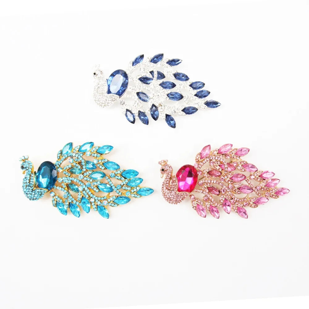 Customized Large Peacock Bird Crystal Brooch Rhinestone Animal Pins for Women Men Kids for Weddings Parties Jewelry Gift