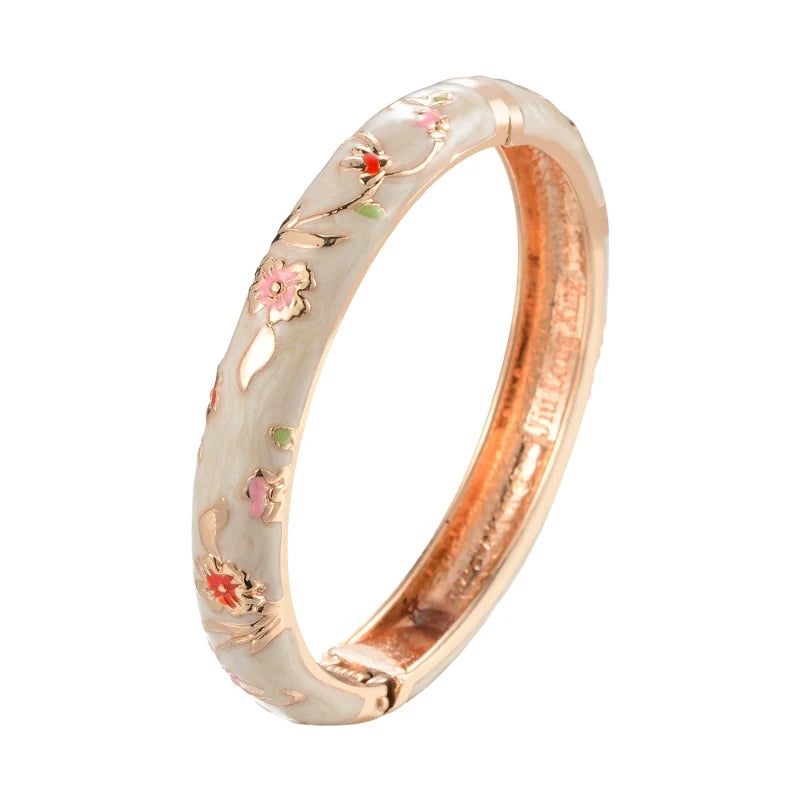 Daili Hot Sale Women's Classic Zinc Alloy Gold Plated Enamel Bangle Custom Colorful Cute Flower Design for Girls Anniversary