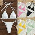 Women Candy Color Sexy Halter Bikini Triangle Solid Black Bathing Swim Suit Lace-Up Brazilian Two Piece Swimwear Beachwear 2025
