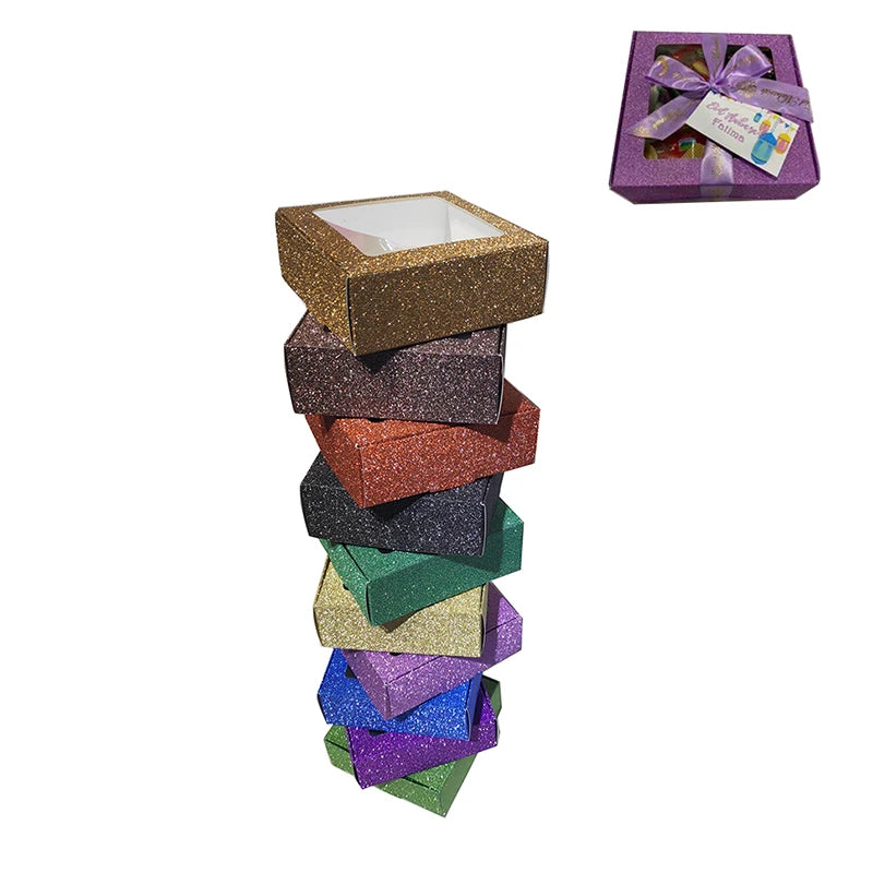 10pcs Lot Glitter Craft Paper Folders DIY Wedding Party Soap Candy Cookie Gift Packages Window Jewelry Display Box Elegant Style