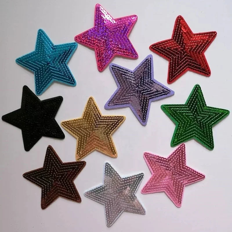 9CM Mix 10 Colors Glitter Sequined Star Embroidery Iron on Patches Embroidered Sequin Star Patches Applique for Clothes