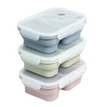 LifeTop Collapsible Food Container Silicone Bento Lunch Box with 2 Compartments and Silverware in Lid