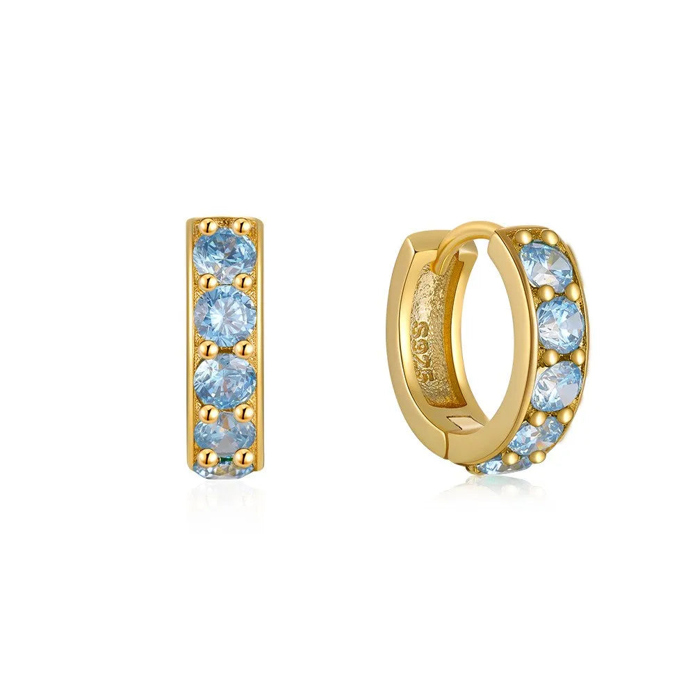 Wholesale Multi Color Zircon Round Hoops Earrings 925 Sterling Silver Gold Plated Accessories Women Fashion Jewelry Earrings