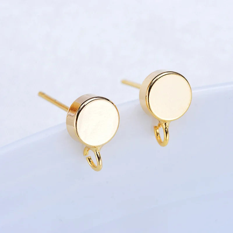 Simple 10mm Smooth Surfaces Round Stud Earring Findings Shiny Gold Plated S925 SLIVER Needle Earring Stud With Loop