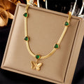 Nabest Stainless Steel Butterfly Necklace Women Jewelry Waterproof Gold Plated  Heart Zirconia Emerald Clavicle Choker