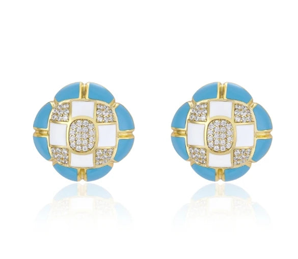 Diamond-embedded Flower Earrings with a Unique Design Light Luxury Feel Original Grid and Exquisite