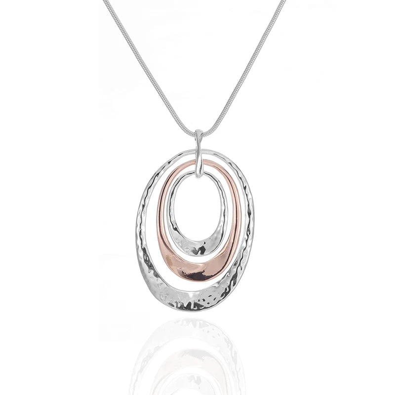 Boho Hammered 3 Circle Pendant Handmade Earth Ocean Necklace Jewelry for Women