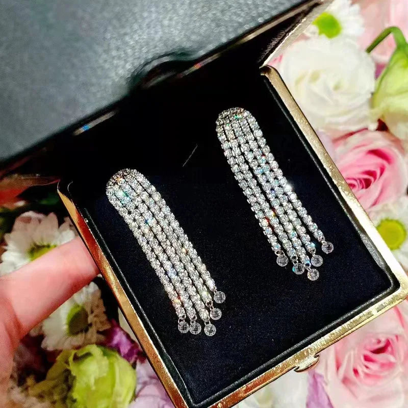 Aimgal Fine Jewelry S925 Silver & 18K Gold Plated Luxury Diamond Earrings Blingbling Tassel Lab Design