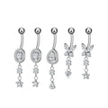 316L Stainless Steel 14G Belly Button Ring 10mm Bar Butterfly Shape CZ Paved Water Drop Curved Navel Piercing Women Body Jewelry