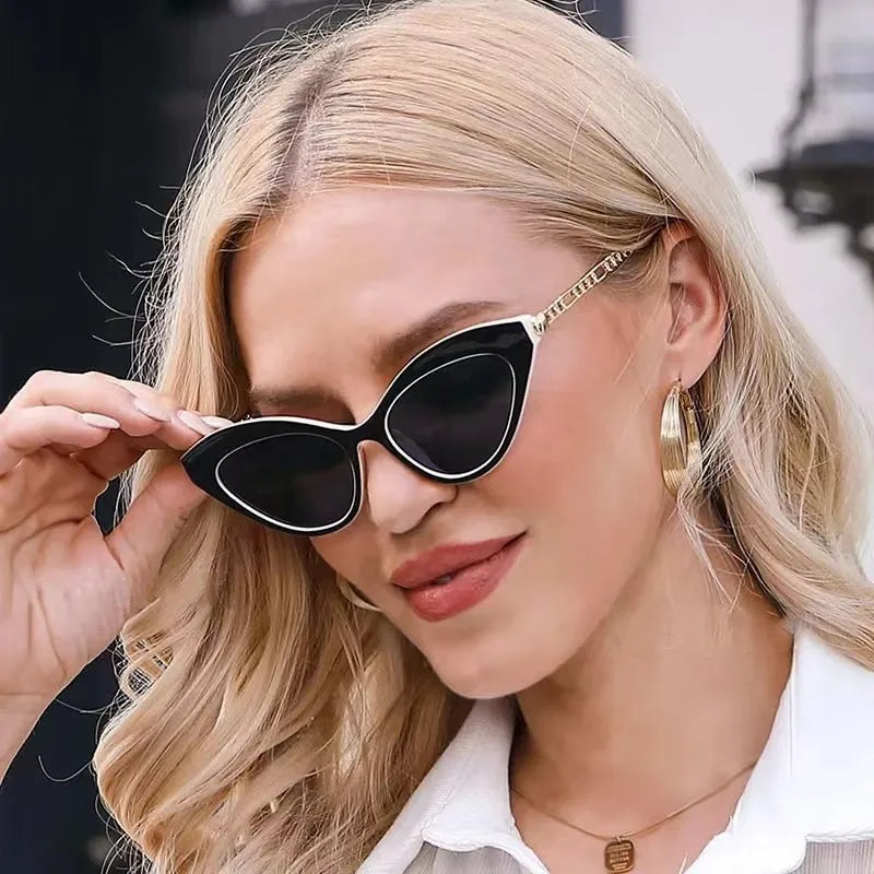 UNOC Modern Personality Chain Sunglasses Cat Eye Small Frame Full Rim UV400 Unisex Fashion Sunglasses 2026