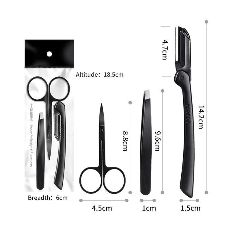Low MOQ 3 Piece Black  Eyebrow Tweezers Private Label for Eyebrow Hair Grooming