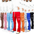 Custom Logo Men Stacked Joggers With Drawstring Pocket Solid  Streetwear Men's Sweatpants Flare Cargo Stacked Pant Trousers