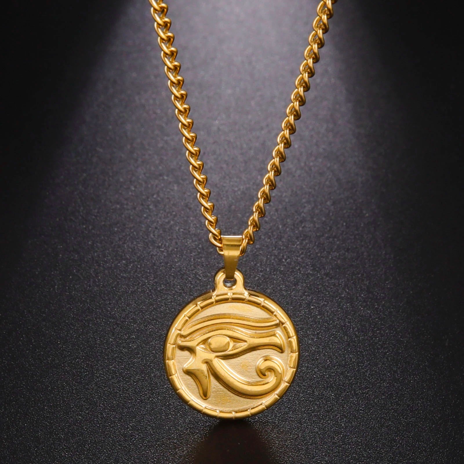 Myshap the Eye of Horus Ra Udjat Pendant Necklace Women Stainless Steel Gold Color Thick Chain Ancient Egypt Amulet Jewelry Gift