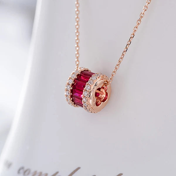 Hot Sale Natural Ruby Gemstone Jewelry Solid 18k Gold Natural Diamond Necklace for Women