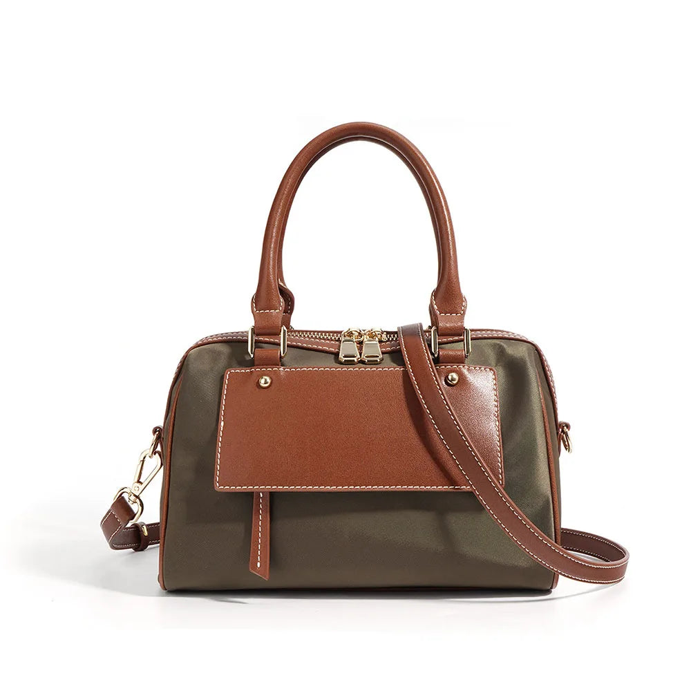 Luxury Genuine Leather Tote Bag Women Fabric Handle Shoulder Bag Designer Cowhide Leather Crossbody High-End Boutique Handbag