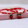 Hot Sale Couple Red Rope Adjustable String Bracelet Strawberry Cherry Charm Bracelet for Girls
