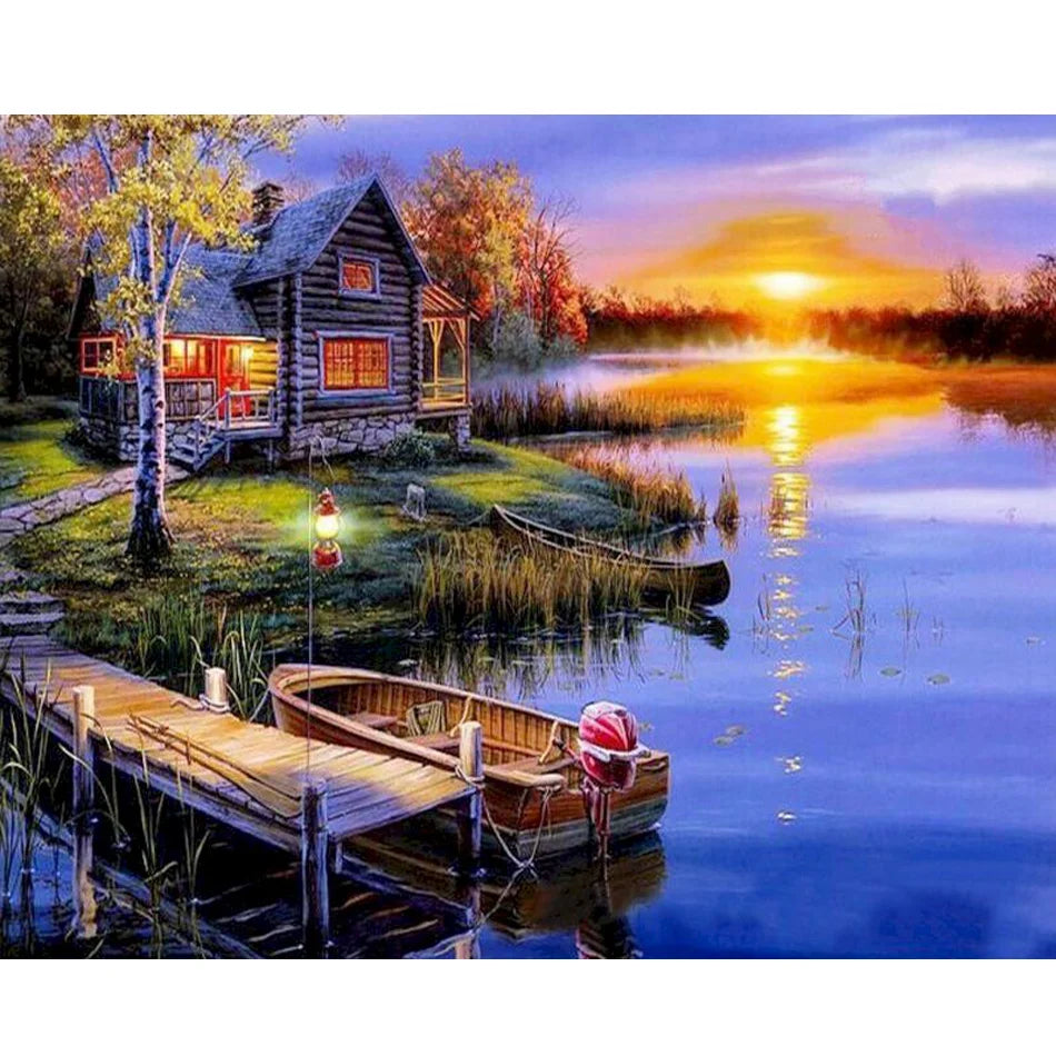 Diy Paint by Numbers for Adults Kits Acrylic Paint Countryside Landscape Numbers  Painting for Home Decors 40x50cm/16x20inch