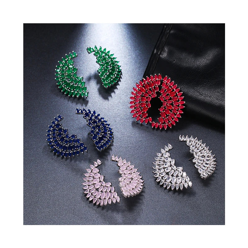 Unique Fancy Multi Color Cubic Zirconia Big Luxury Party Earrings for Women Fashion Designer Bridal Wedding Jewelry