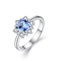 Round Cut Halo Wedding Rings S925 Girls Jewelry Silver CZ Engagement Ring Aquamarine Blue Rings