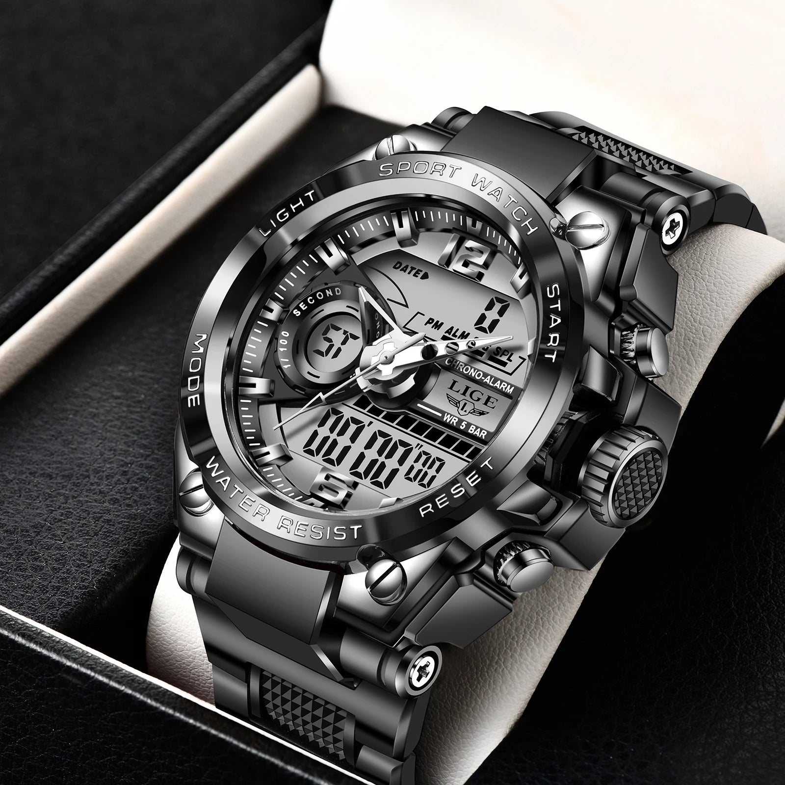 LIGE LG8922 New Digital Watch Sport 50m Waterproof Wristwatch LED Quartz Clock Watch Male Big Watches Luminous Electronic Watch