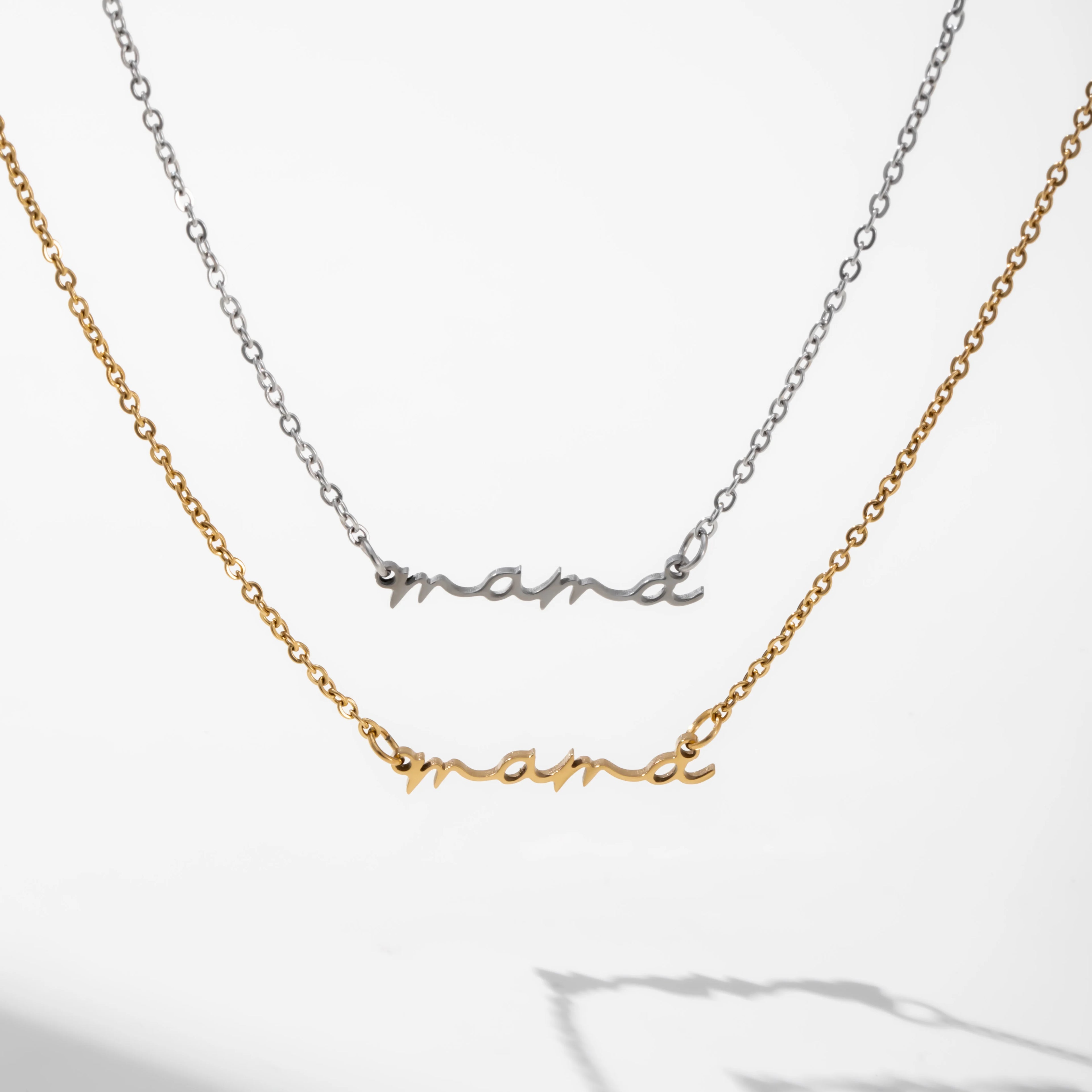 YF2841 Fashion Hypoallergenic Tarnish Free Jewelry Waterproof 18K Gold Plated Stainless Steel MaMa Letter Clavicle Necklace