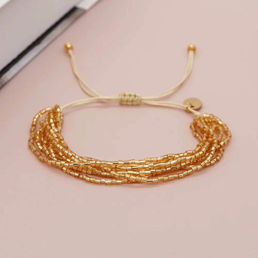Go2boho Luxury Women's Multilayer Golden Beaded Bracelet Handmade Bohemian String Miyuki Bead Pearl Fine Fashion Jewelry