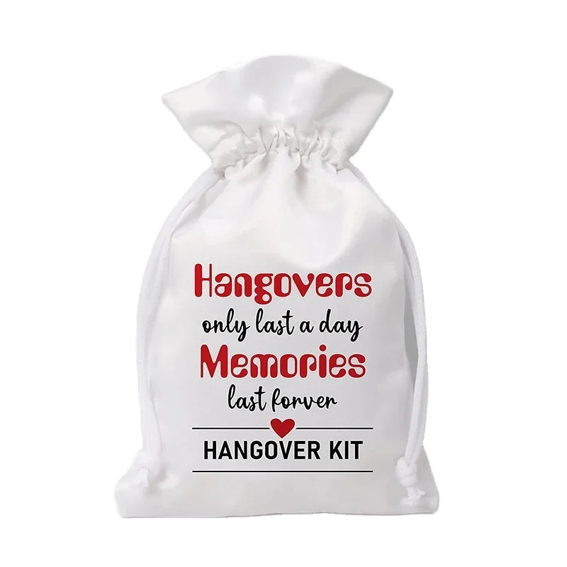 Custom Logo Printing Silk Wedding Party Decoration Bags Drawstring Satin Survival Hangover Kit Bags