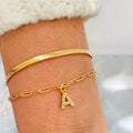 18k Gold Stainless Steel Bracelet Bangle With Letter Fashion Zircon Initial Alphabet Charms Bracelets for Women