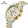 NAVIFORCE 8042 SWG Gold Big Dial Quartz Watches for Men Wrist Male Watch Business Small Three Needle Waterproof Stainless Steel
