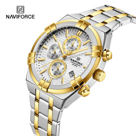 NAVIFORCE 8042 SWG Gold Big Dial Quartz Watches for Men Wrist Male Watch Business Small Three Needle Waterproof Stainless Steel