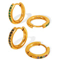 Hot Sale Fine Stainless Steel Jewelry Piercing Women Hoop Earrings Colorful Zircon Turquoise Round Earrings for Girls Daily Wear