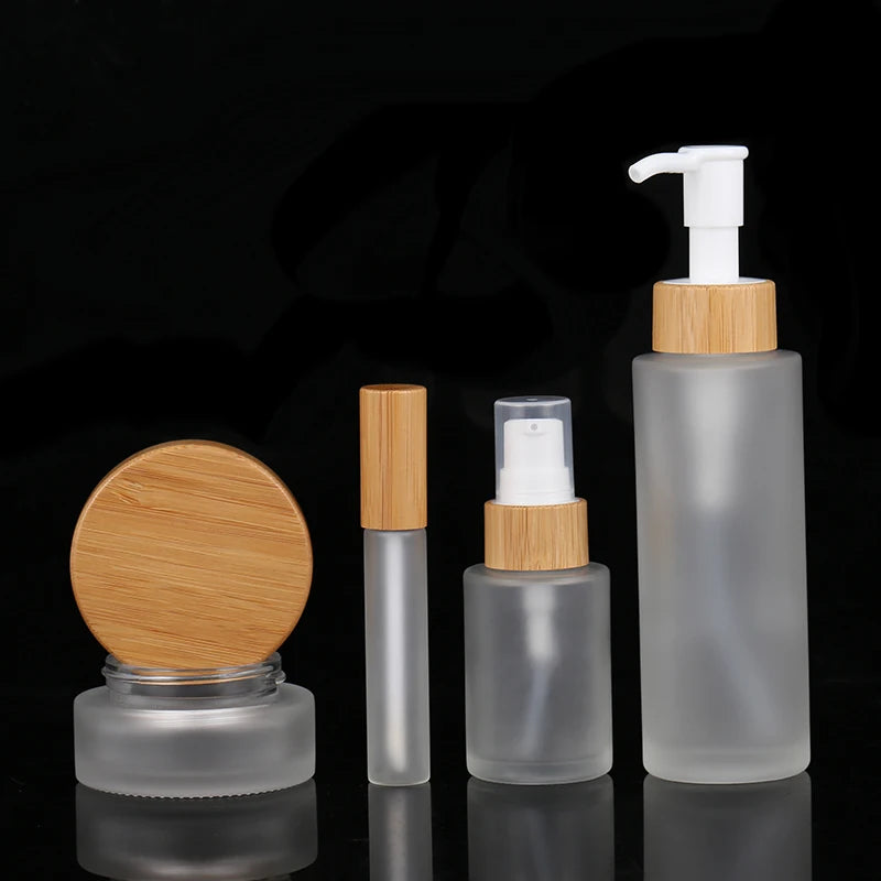 Glass Bottle 5g 15g 20g 30g 50g 100g 200g Eco Friendly Bamboo Packaging Cosmetic Glass Jar and Glass Spray Pump Bottle