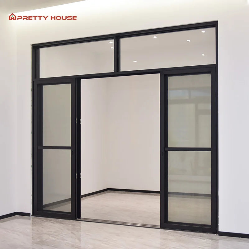 Low-price 3-track 6-panel Aluminum Sliding Door with Waterproof Glass Door and Diamond Mesh