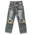 DENIMGUYS Y2k Mens Jeans Pants Original Fashion Brand Full Rhinestone Wide Leg Straight Tube High Street Ripped Hole Jeans Man