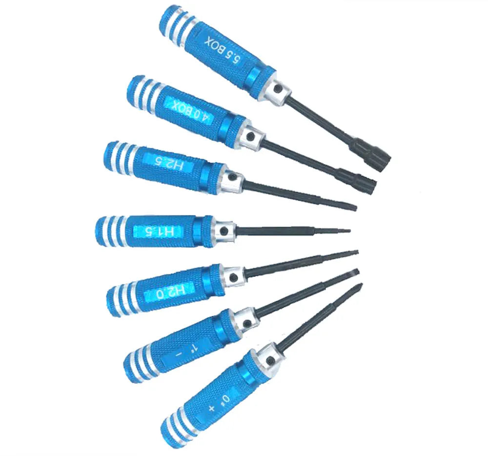 7-in-1 DIY RC Repair Tool Set with Hex Screwdriver Aluminum & HSS Tips OEM Available for Transmitter Helicopter Plane Car