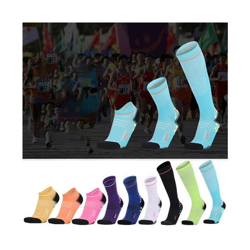 Wholesale Long Knee High Terry Cushion Sport Socks Men Women Running Athletic Ankle Compression Socks