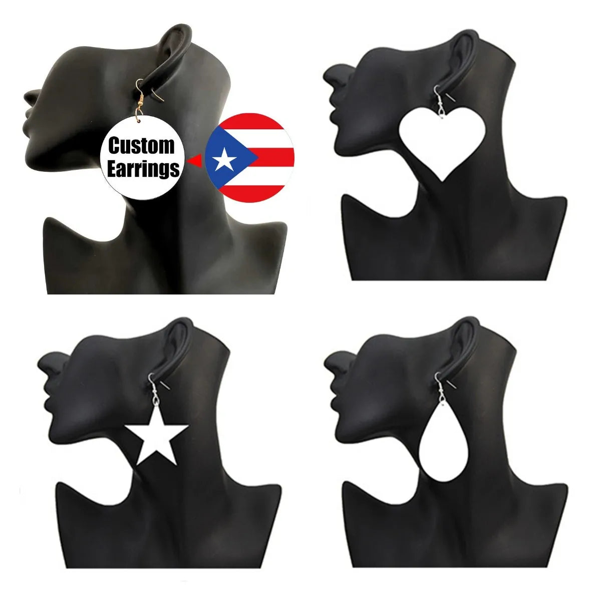 Personalized Natural Wood Drop Earrings Custom Printed Design Heart Star Oval Water Drop Triangle Square Shape Jewelry Earrings