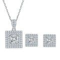Fashion Design Square Princess Cut White Gold Plated S925 Sterling Silver Moissanite Pendant Stud Earrings Set Fine Jewelry Set