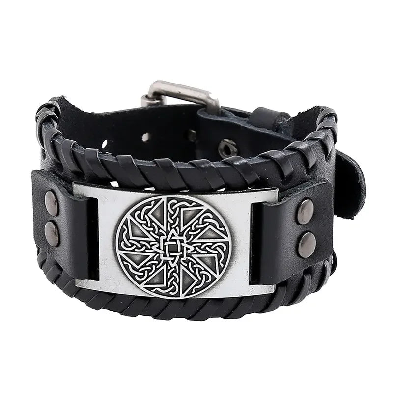 Vintage Style Viking Cuff Bracelet for Men Hiphop Rock Jewelry Leather Accessory